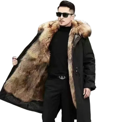Men's winter parka with removable faux-fur lining and hood