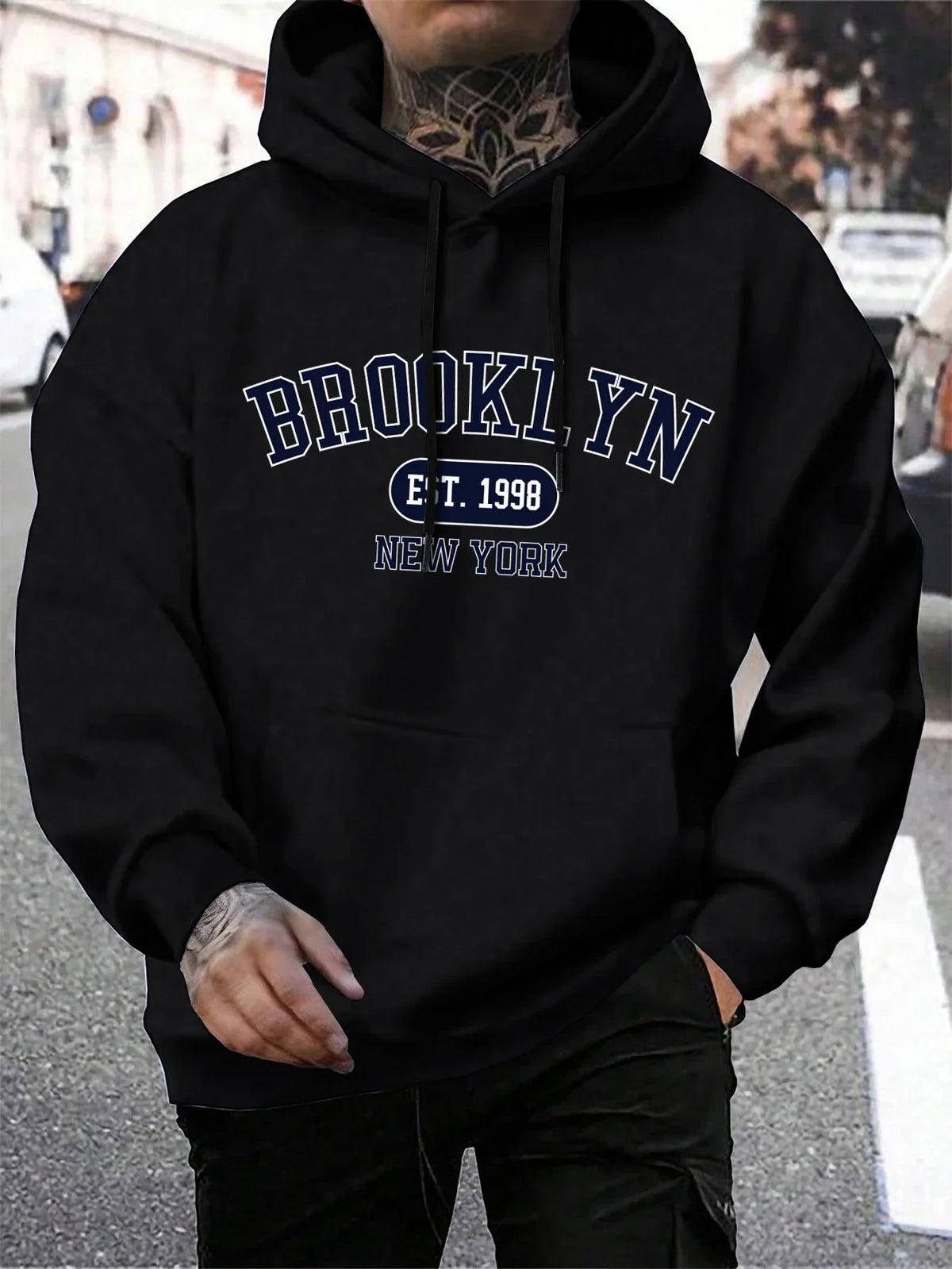 Unisex Kapuzenpullover mit Kordelzug und Schriftzug Aufdruck