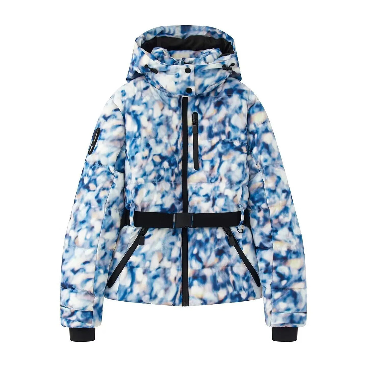 Gesteppte Damen Winterjacke mit Kapuze und Gürtel
