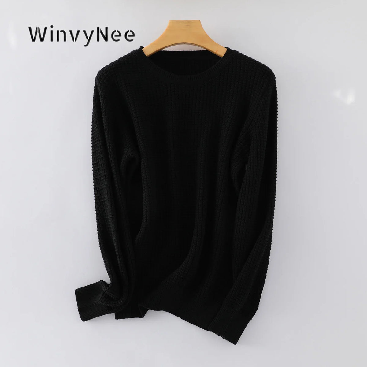 Women's Waffle-Knit Long-Sleeve Crewneck Basic Sweater