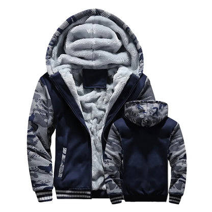 Men's hooded jacket with zipper and plush lining