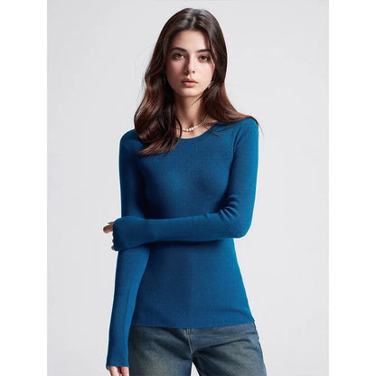 Women's Slim-Fit Crew-Neck Fine-Knit Long-Sleeve Top