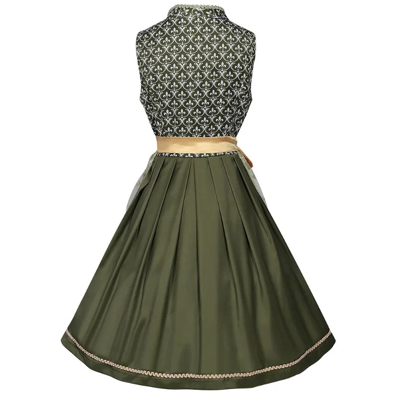 Grünes Dirndl Kleid mit goldener Schürze und Spitzenrock Trachtenkleid