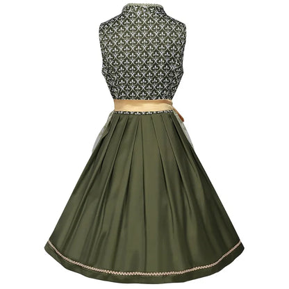 Grünes Dirndl Kleid mit goldener Schürze und Spitzenrock Trachtenkleid