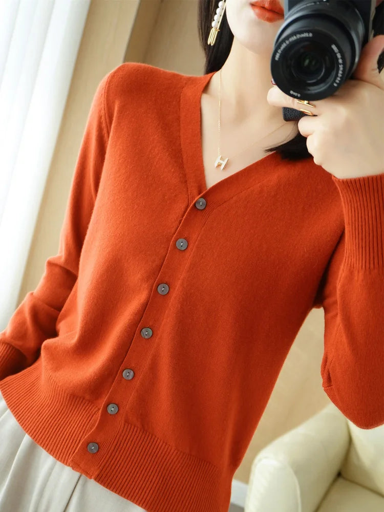 Damen Strick-Cardigan mit V-Ausschnitt und Knopfleiste