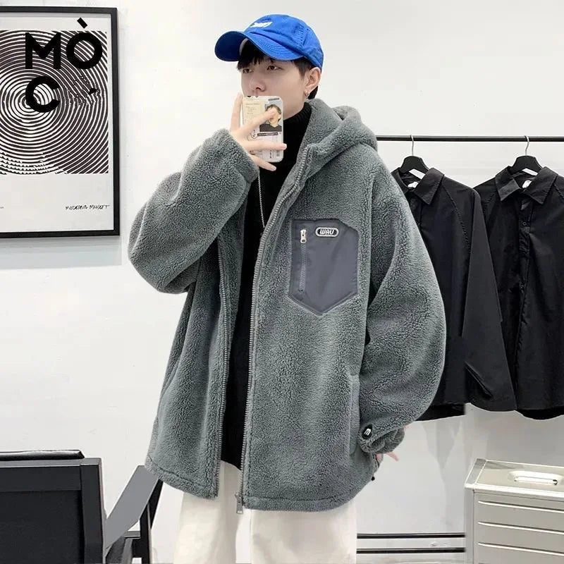 Teddy Fleece Kapuzenjacke mit Reißverschluss und Brusttasche