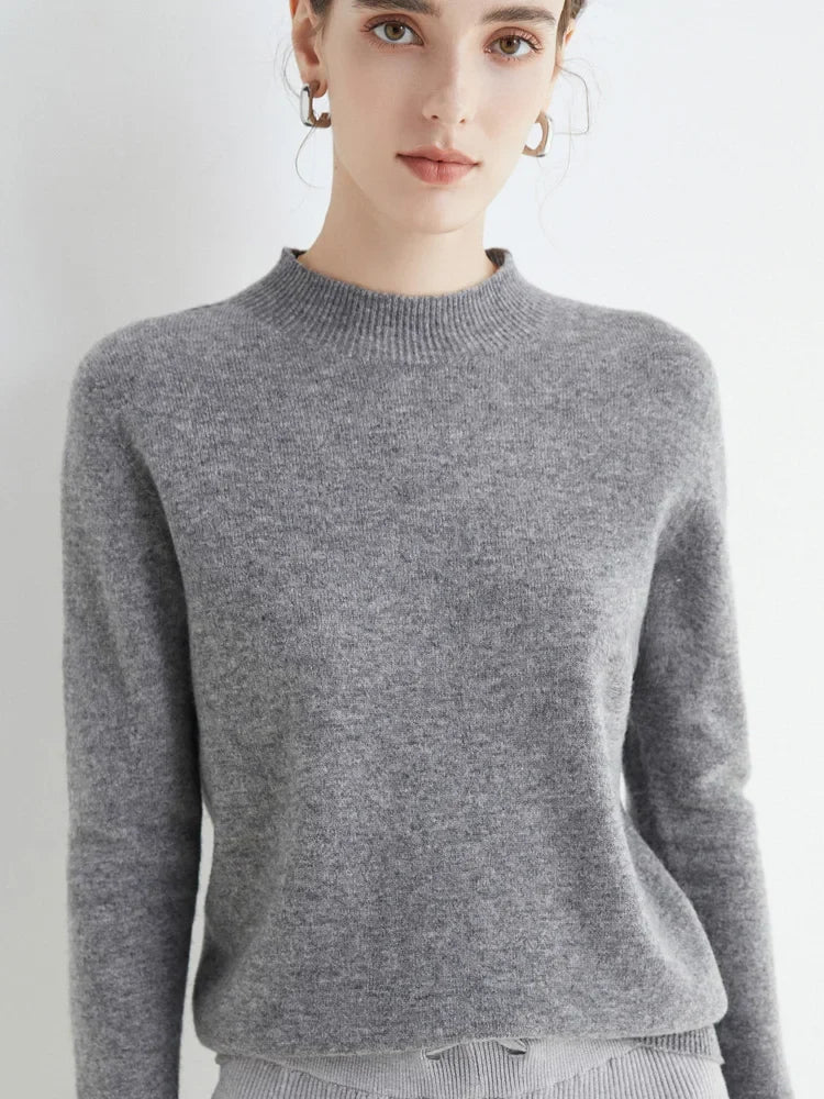 Women's fine-knit turtleneck sweater, long sleeve, basic