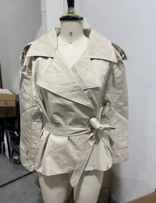 Damen Trenchcoat Kurz oder Lang mit Bindegürtel, Zweireiher Kragen, diverse Farben