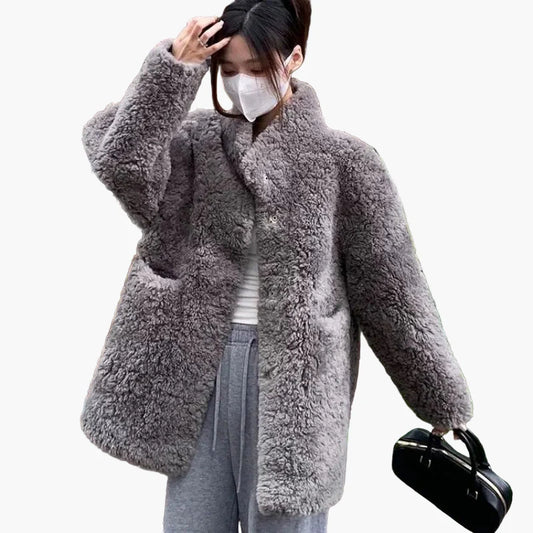 Damen Winter Trend Oversize Kuscheljacke – Modische Freizeitjacke für kalte Tage