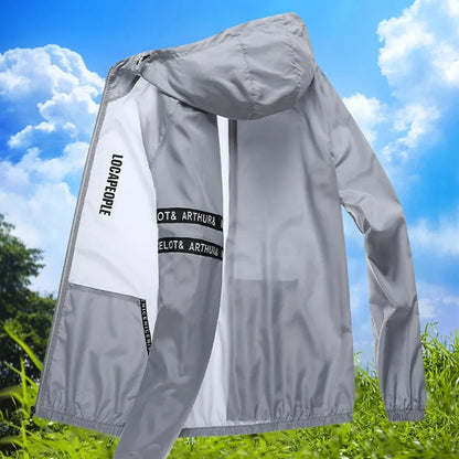 Lightweight hooded windbreaker jacket with zipper for men