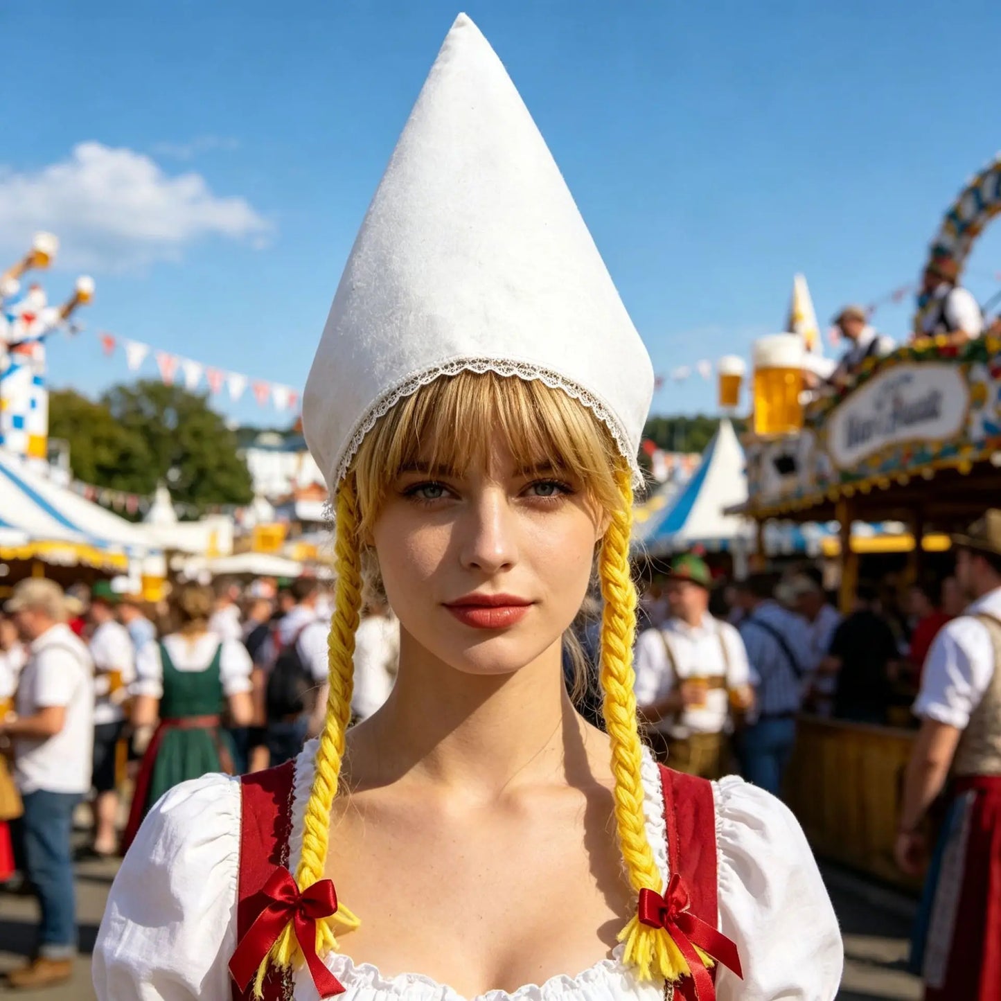 Dirndl mit Schürze Trachtenkleid traditionell Spitzenbluse Mieder Oktoberfest