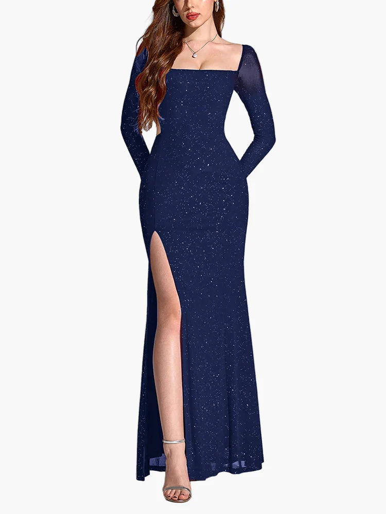Women's evening dress elegant long sleeve with slit – perfect for festive occasions & gala