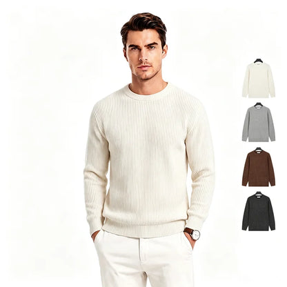 Men's ribbed-knit crew-neck long-sleeve sweater