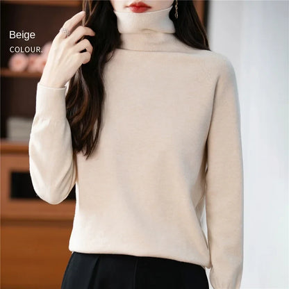 Women's long-sleeve turtleneck knitted sweater warm