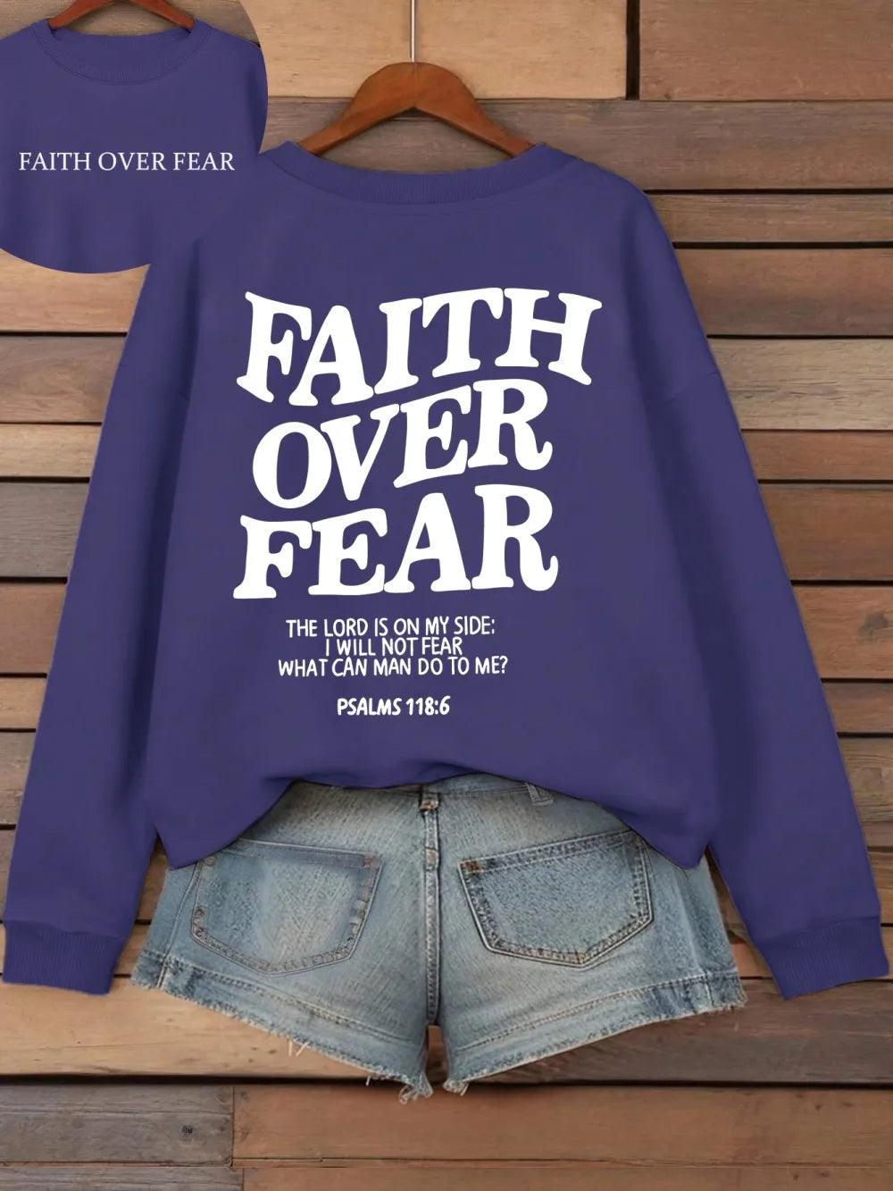 Hoodie with "Faith Over Fear" lettering and Bible quote, oversized hoodie