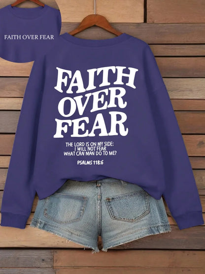 Hoodie with "Faith Over Fear" lettering and Bible quote, oversized hoodie