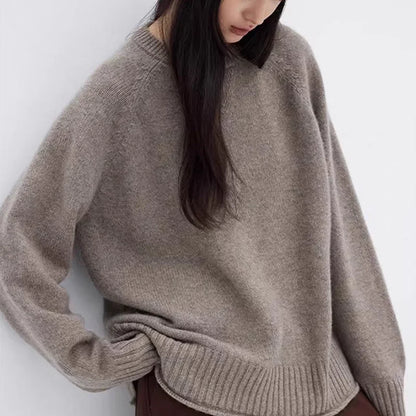 Women's Oversized Crew-Neck Long-Sleeve Knit Sweater