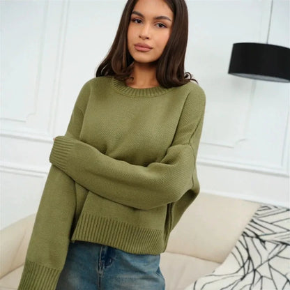 Women's oversized crew-neck long-sleeve knit sweater