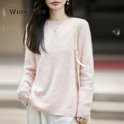 Women's soft fine-knit crew-neck long-sleeve sweater