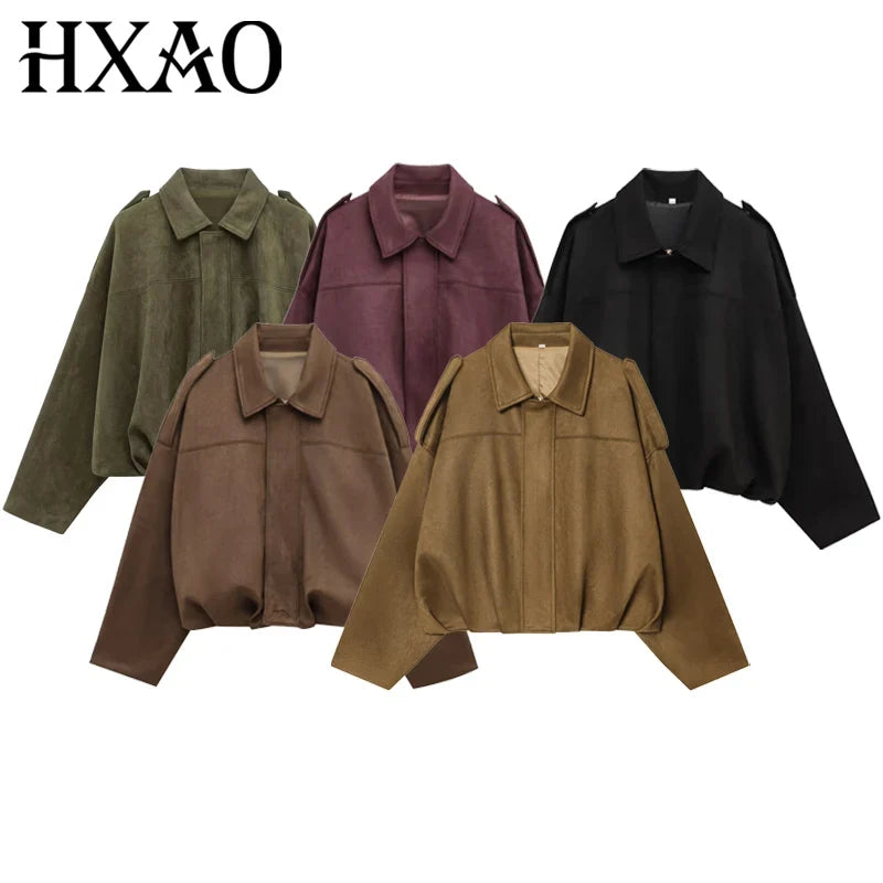 Loose-fit bomber jacket with collar and shoulder straps