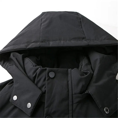 Men's winter parka with hood, long cut, black
