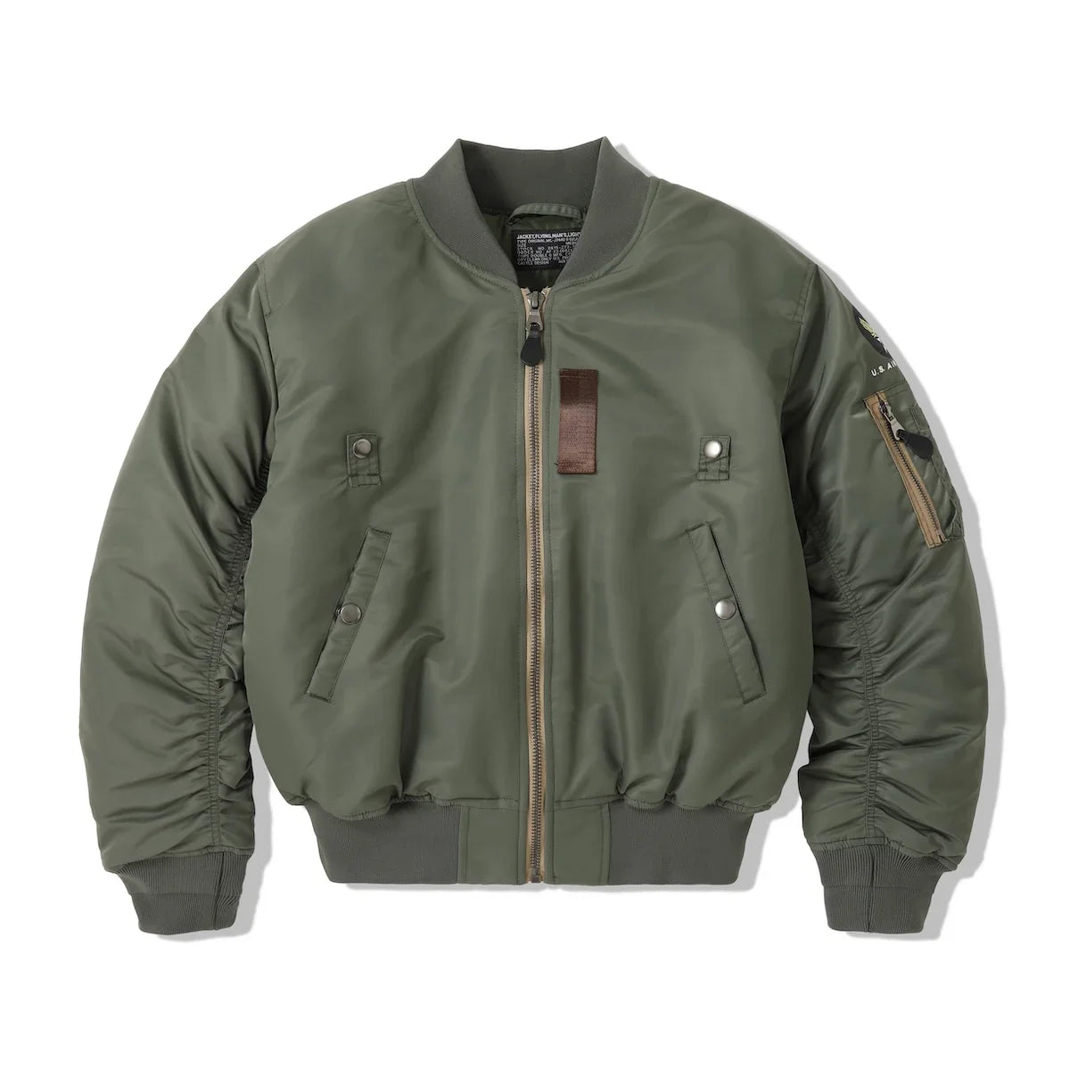 Unisex bomber jacket with zipper and sleeve pocket