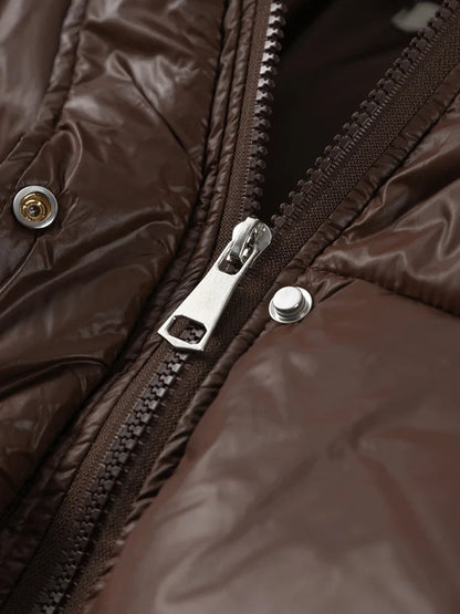 Women's quilted jacket with hood, drawstring waist, short and warm