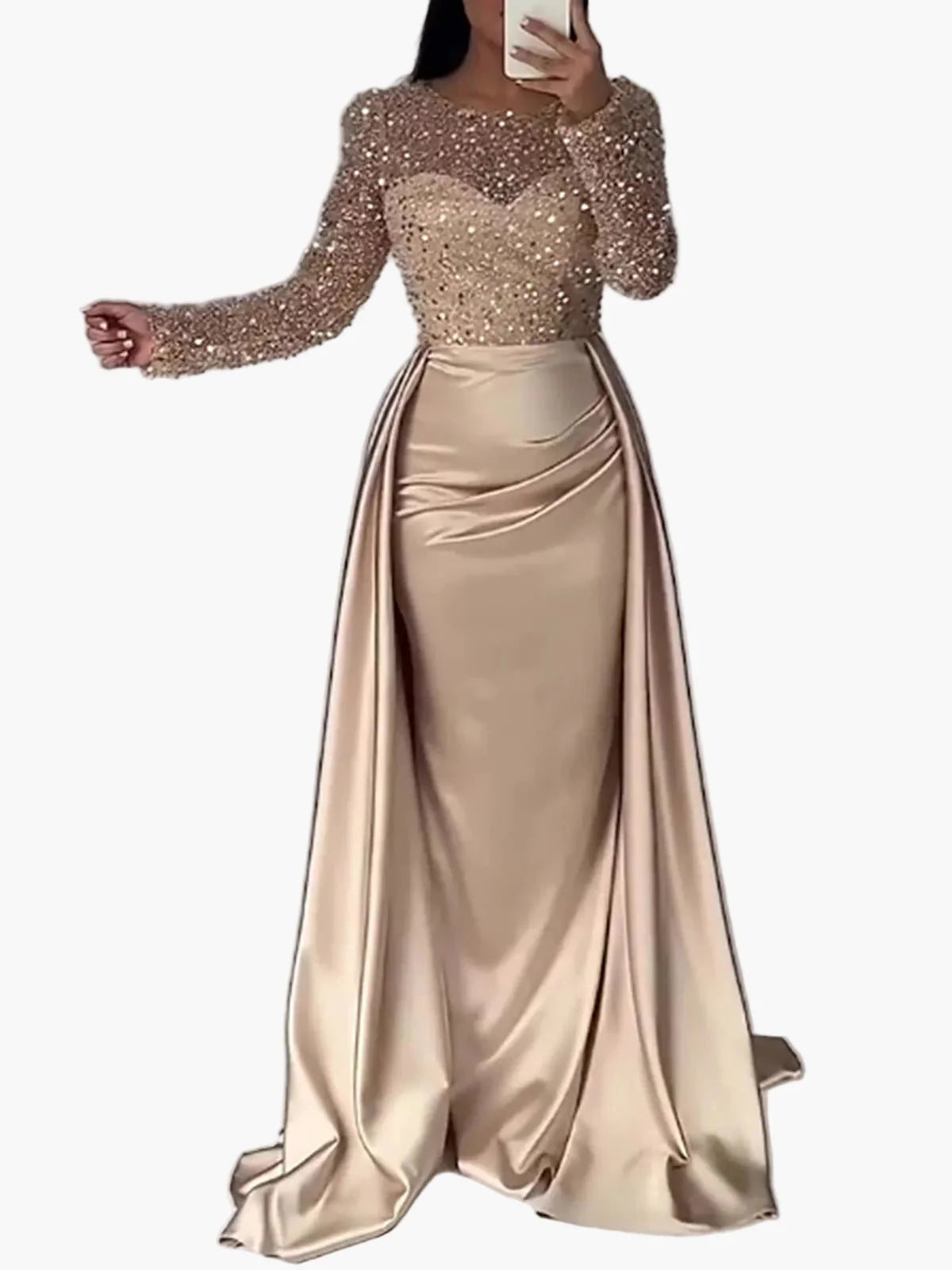 Damen Abendkleid Elegant Langarm Glitzer Partykleid für besondere Anlässe