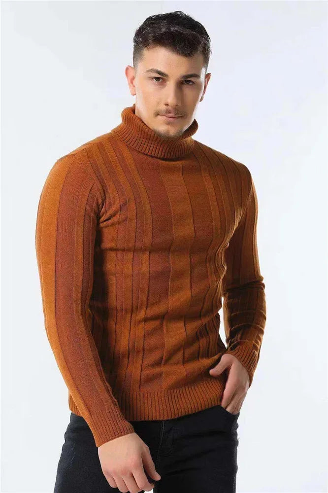 Men's rib-knit turtleneck sweater, long sleeve
