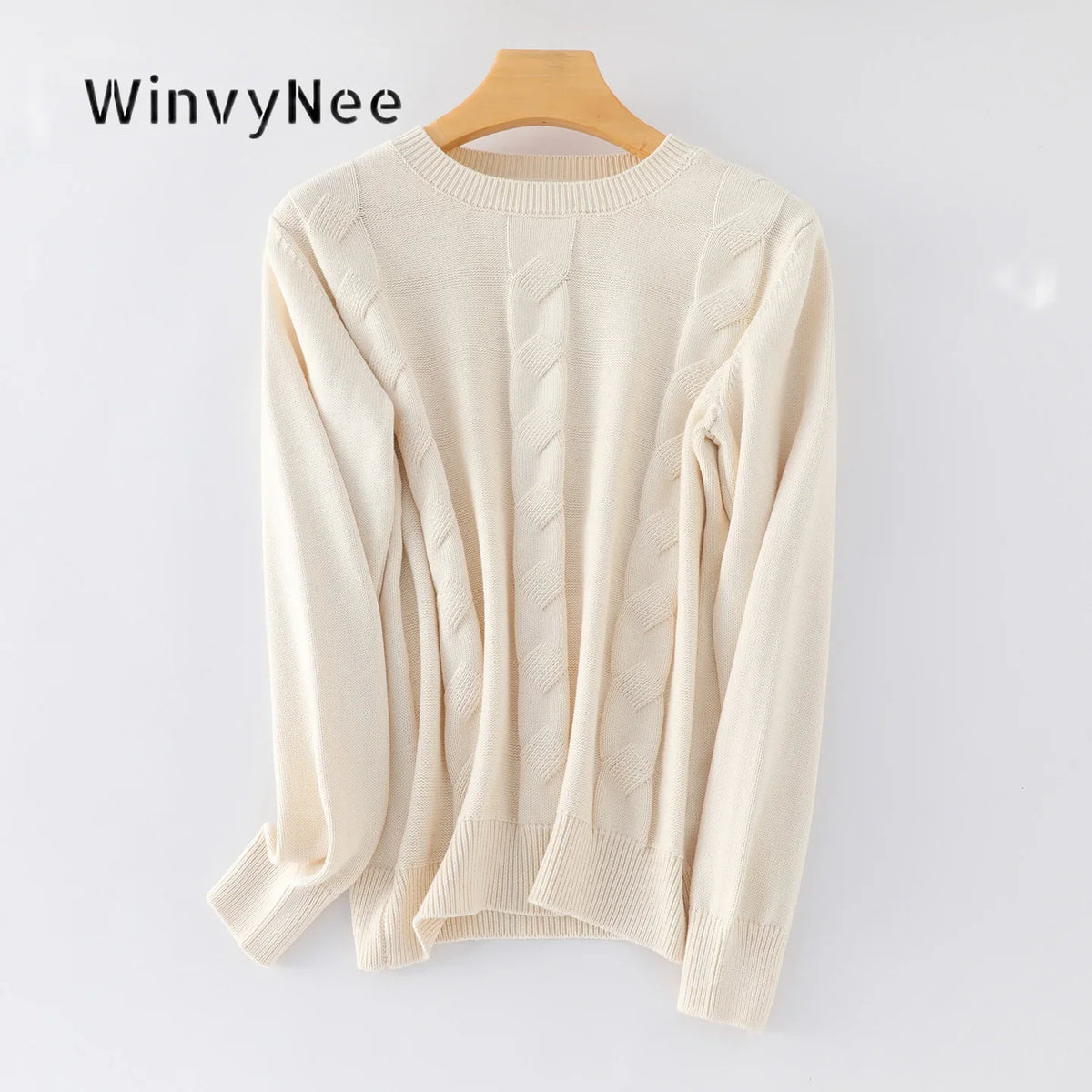 Women's Crew-Neck Knit Sweater with Cable-Knit Pattern