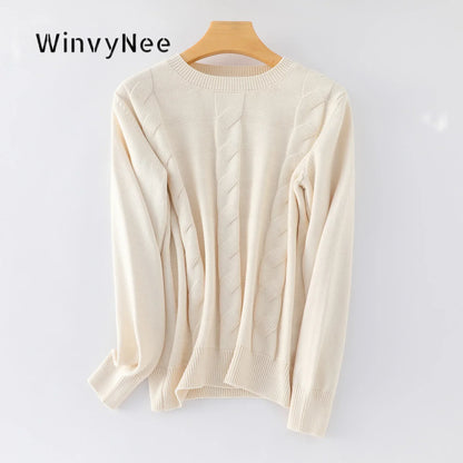 Women's Crew-Neck Knit Sweater with Cable-Knit Pattern