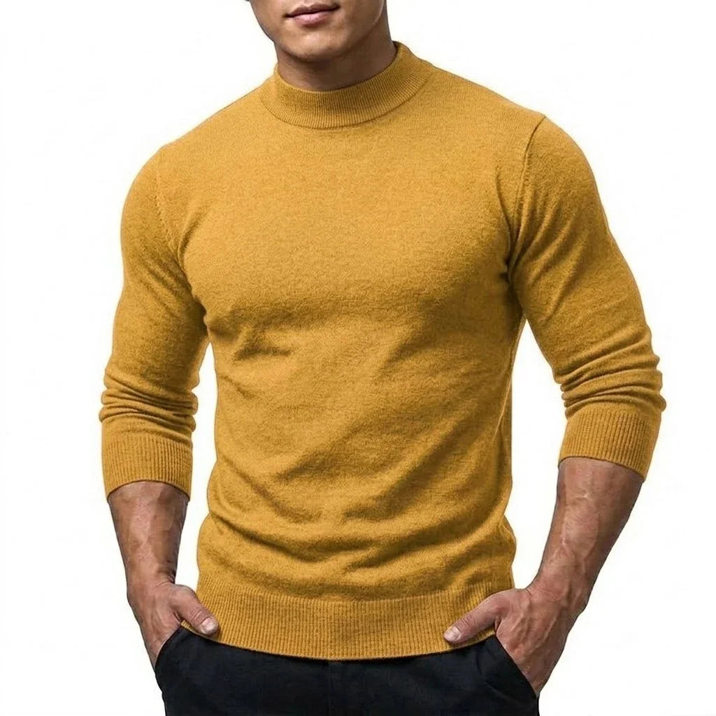 Men's long-sleeve turtleneck knit sweater with ribbed cuffs, slim fit