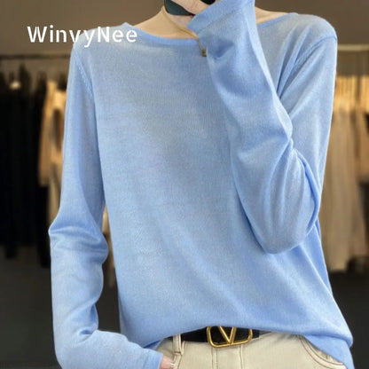 Damen Langarm Oberteil Pullover mit U-Ausschnitt
