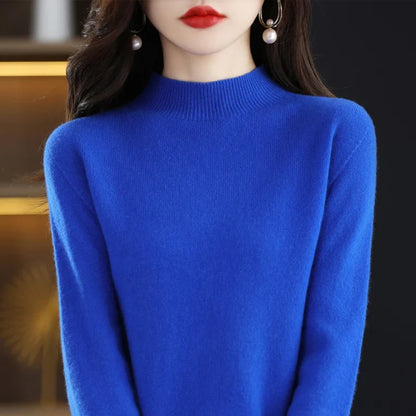 Women's sweater with stand-up collar, long-sleeved, fine-knit basic top