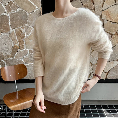 Soft women's crew-neck long-sleeve knit sweater