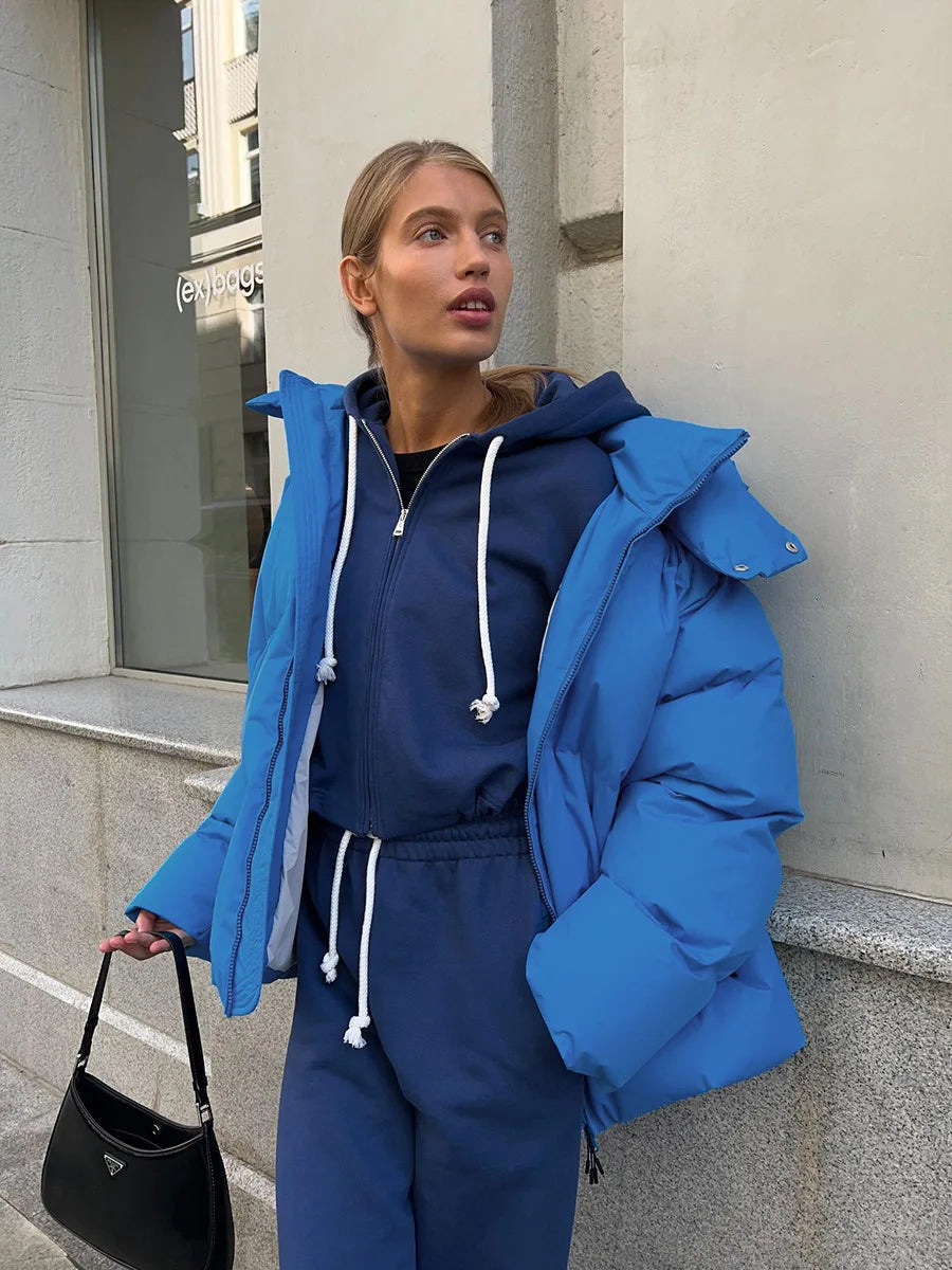 Damen Daunenjacke Winter Kurz Gepolsterte Steppjacke mit Kapuze