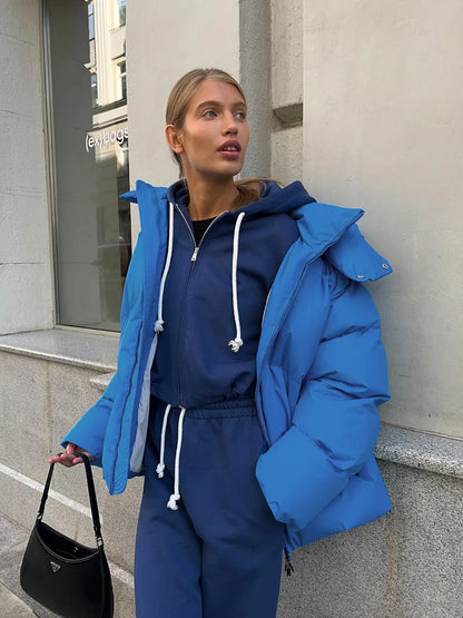Damen Daunenjacke Winter Kurz Gepolsterte Steppjacke mit Kapuze