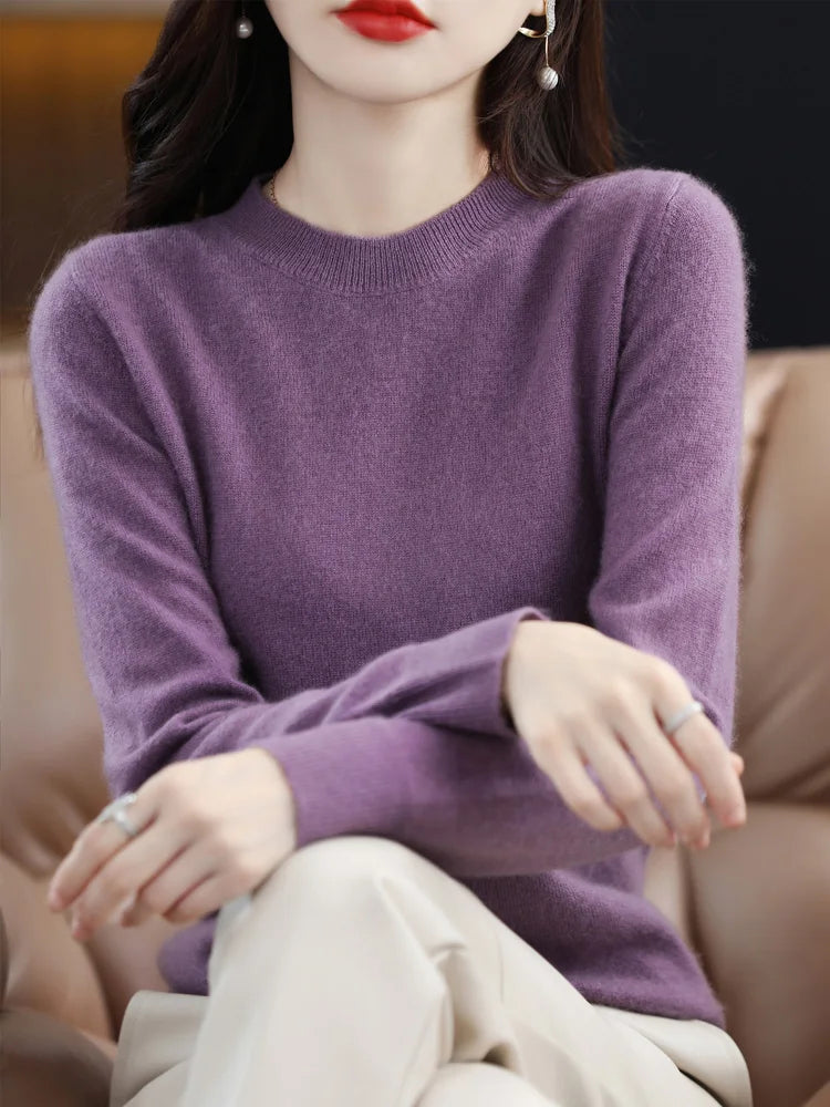 Damen Pullover Rundhals Langarm Feinstrick