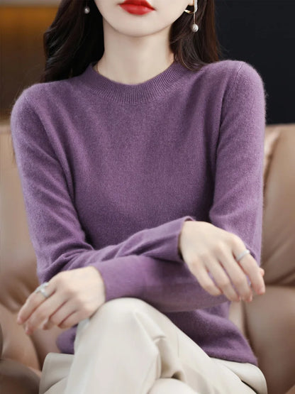 Damen Pullover Rundhals Langarm Feinstrick