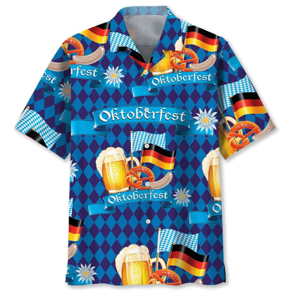 Kurzarmhemd mit Oktoberfest-Motiven, Bier, Brezeln und Wurst-Print