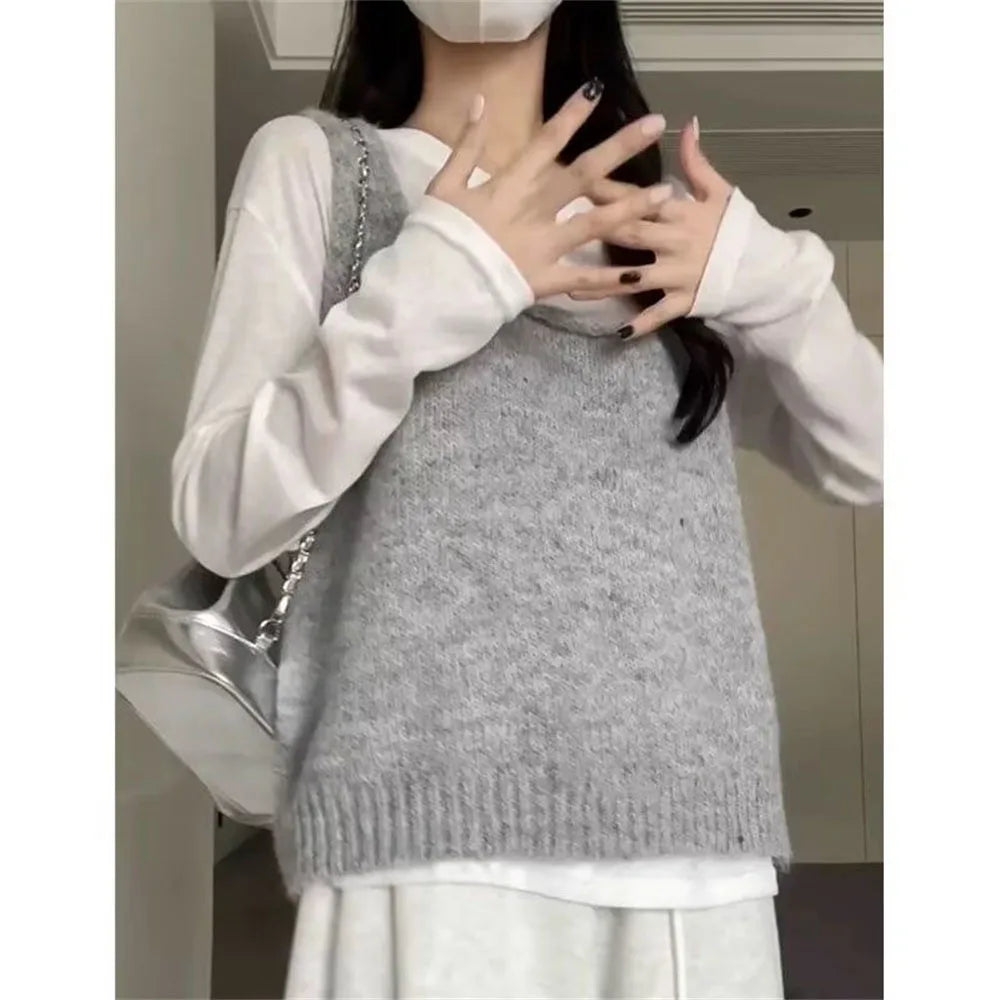 Damen Strickweste V-Ausschnitt mit Knöpfen und Taschen