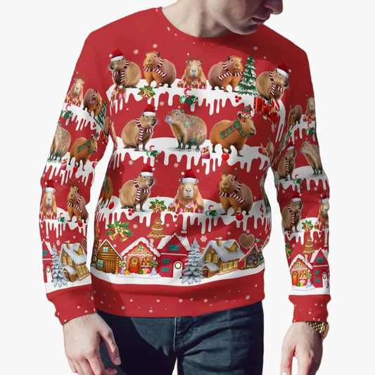 Men's Christmas Sweatshirt with Capybara Motif – Funny Winter Sweater for Festive Occasions