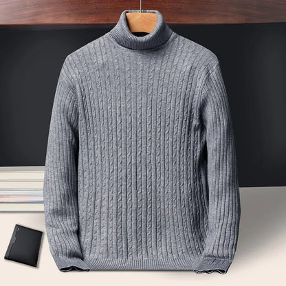 Cable-knit turtleneck sweater, knitted pullover for men