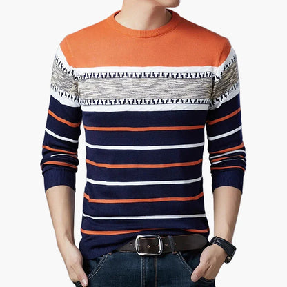 Herren Rundhals-Strickpullover mit modernem Streifenmuster – Lässig & Stilvoll für Alltag und Freizeit