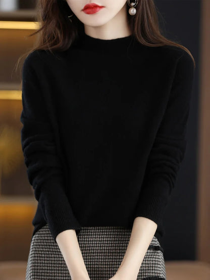 Women's fine-knit turtleneck sweater, long sleeve, basic