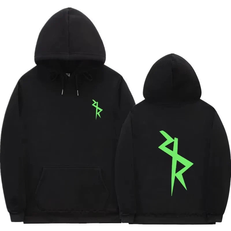 Unisex Kapuzenpullover mit Kängurutasche und neongrünem/rotem Aufdruck