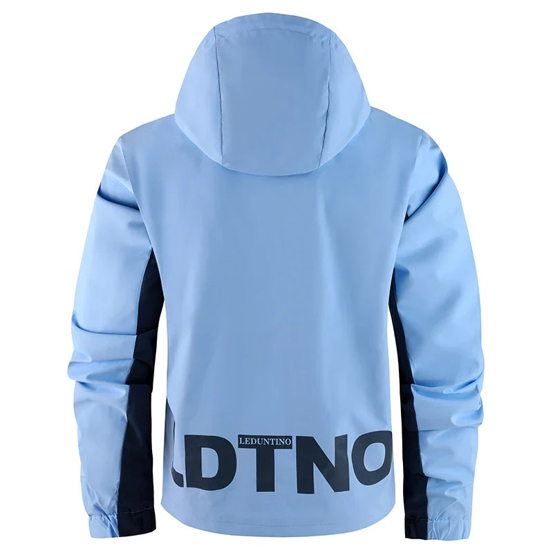 Men's outdoor jacket with hood, multicolored, zip closure