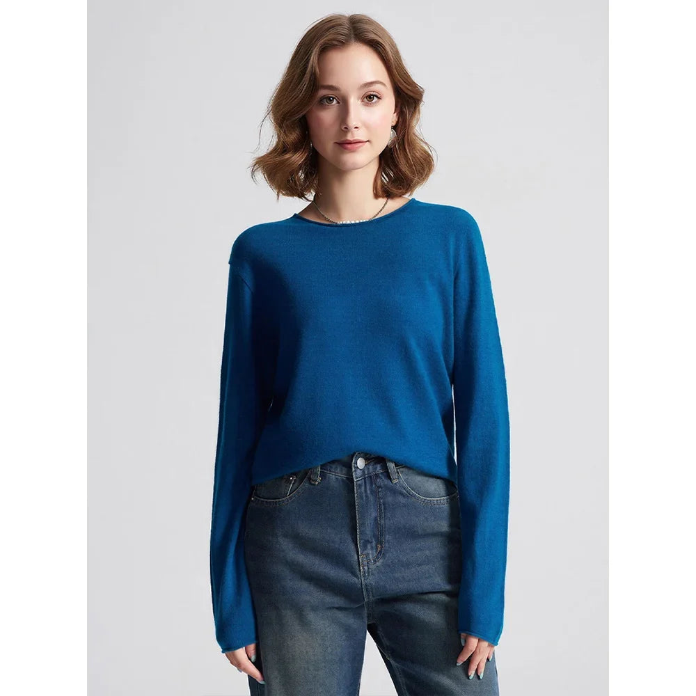 Women's Basic Fine-Knit Crew-Neck Long-Sleeve Sweater