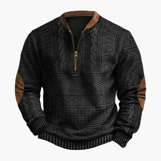 Men's sweatshirt with half zipper and diamond pattern – Casual outdoor & sports pullover for autumn and winter
