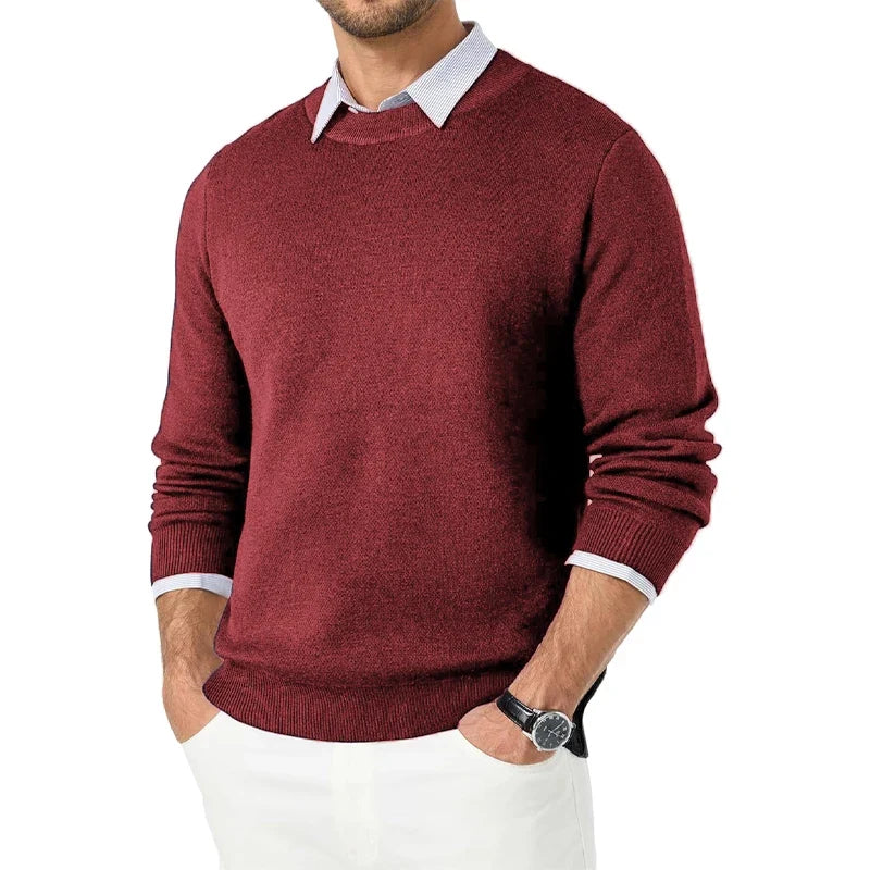 Herren Rundhals Pullover Strickpullover Einfarbig mit Langen Ärmeln